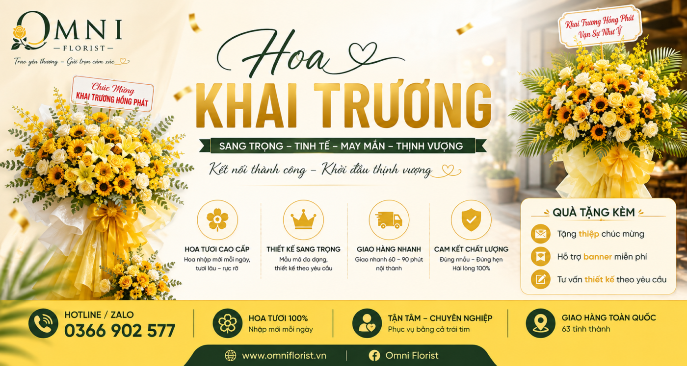 Hoa Khai Trương Màu Vàng - Kệ Hoa Mừng Khai Trương Sang Trọng