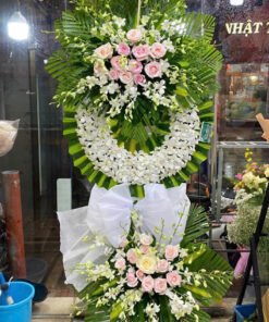 Kệ Hoa Tang Lễ Phân Ưu 2 Tầng Hoa Lan Hồ Điệp Trắng