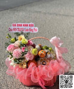 Giỏ Trái Cây Kết Hợp Hoa Tươi Chúc Mừng Sang Trọng