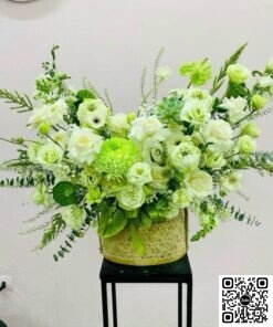 Giỏ Hoa Tươi Tone Xanh Mint Tươi Mát