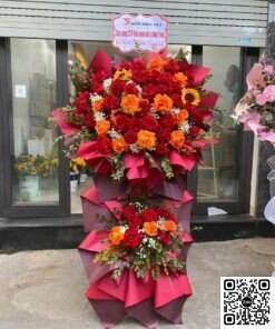 Kệ Hoa Khai Trương Phát Đạt 2 Tầng Phối Màu Đỏ Cam