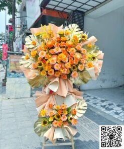 Kệ Hoa Khai Trương Tone Cam Sang Trọng Rực Rỡ